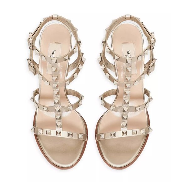 VALENTINO GARAVANI LEATHER ROCKSTUD ROSE GOLD GLADIATOR METALLIC SANDALS, SZ 39 - Picture 3 of 15